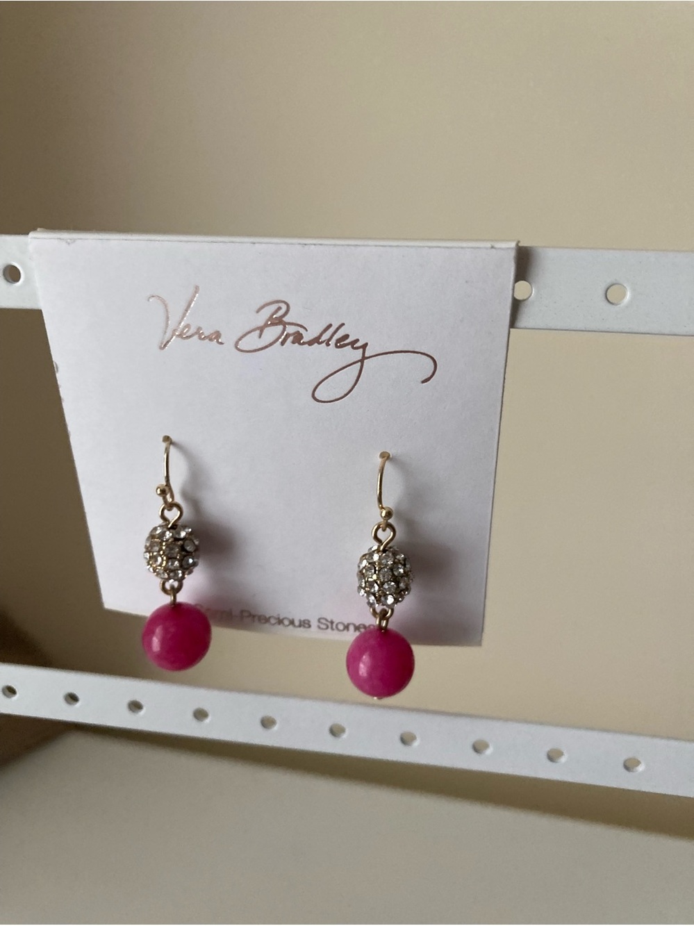 Vera Bradley Hot Pink Bead Drop Earrings with Crystal Accents